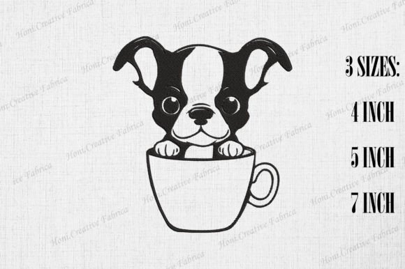 Cute Boston Terrier Dog in Coffee Cup